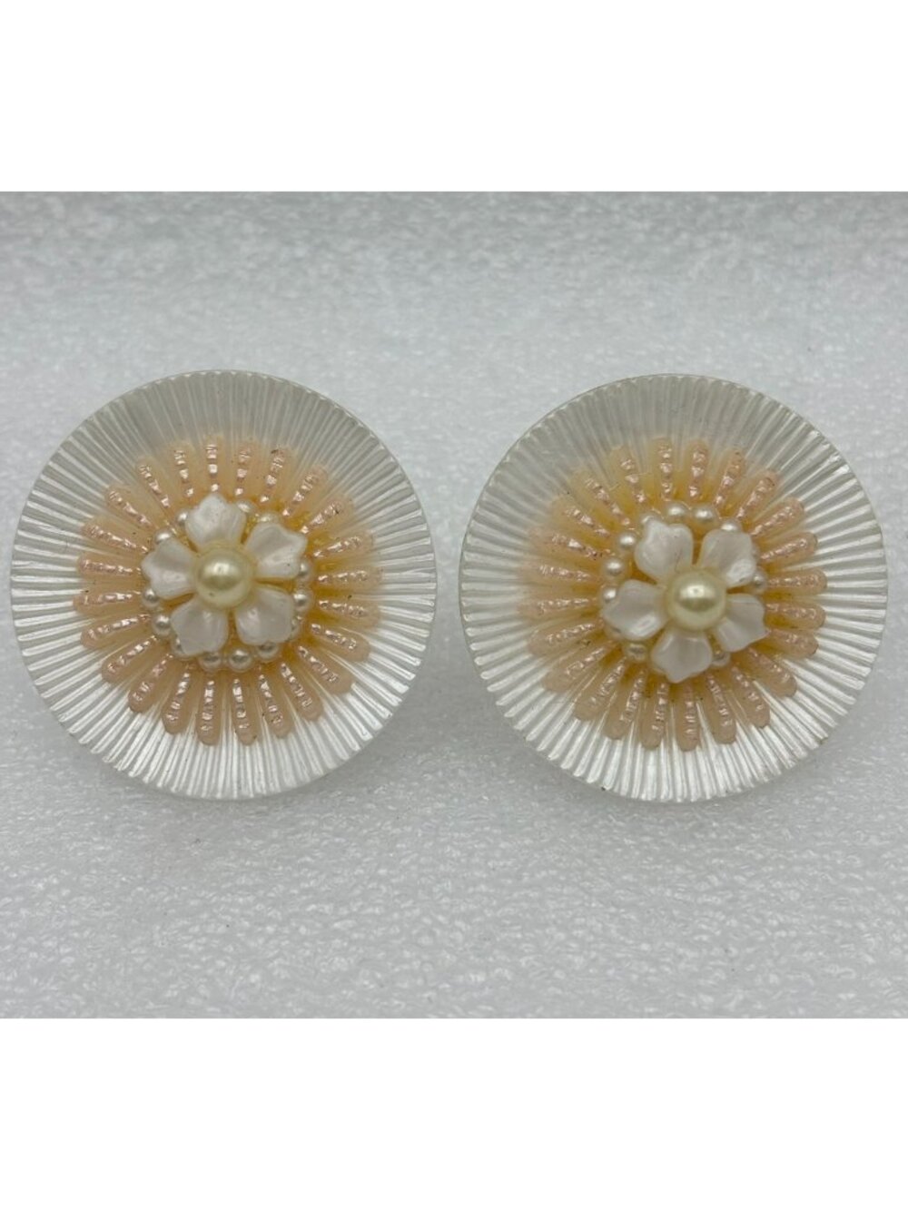 1960s Celluloid Floral Screwback Faux Pearl Earrings-RARE Find